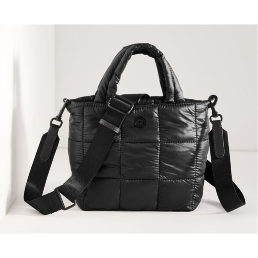 Talbots Quilted Nylon Mini Tote Black Puffer Crossbody Bag Travel Lightweight